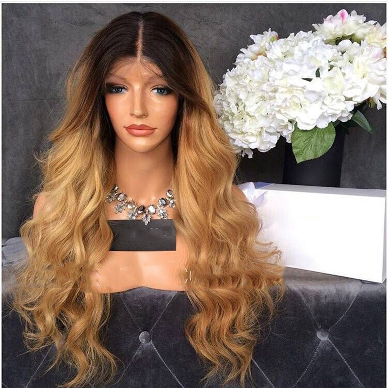 Black Gradient Gold Long Curly Hair Big Wavy T Color