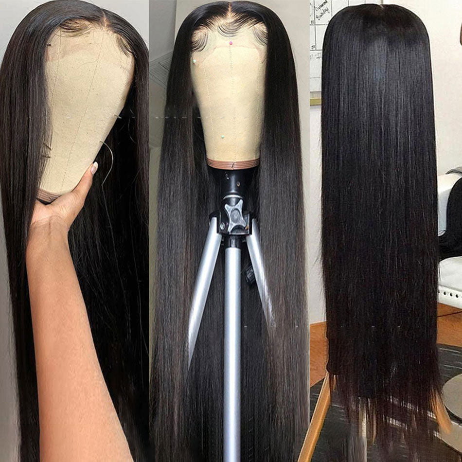 Mid-Section Black Long Straight Hair Front Lace Wig