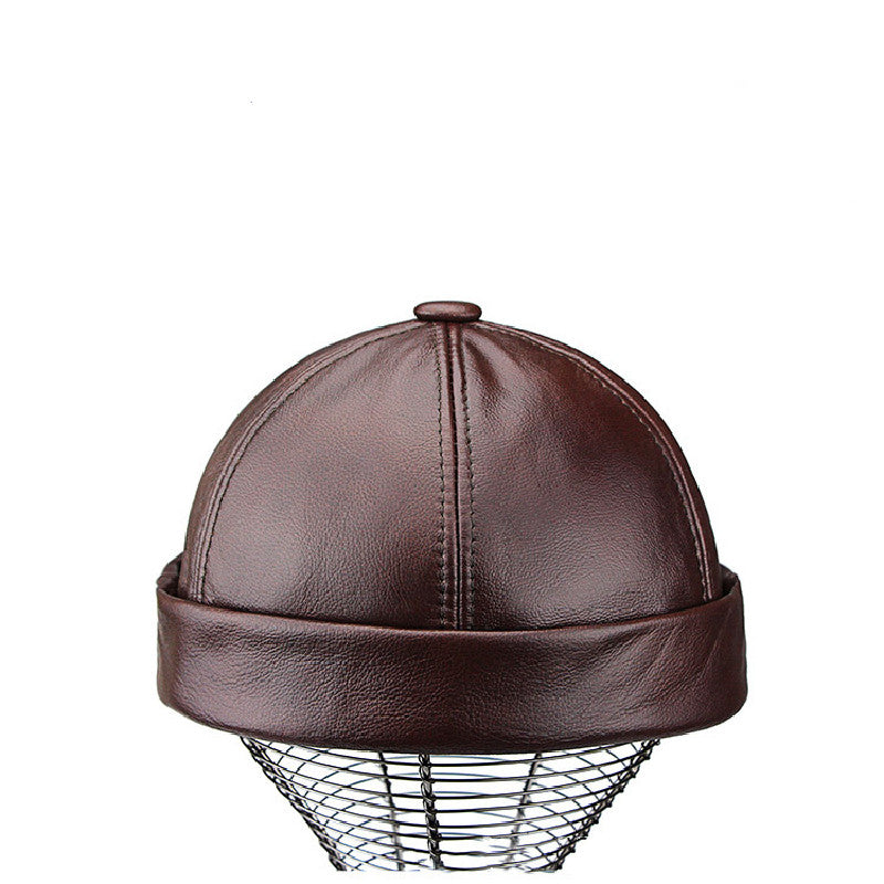 Winter Leather Warm No-brimmed Melon Hat Old Man Hat