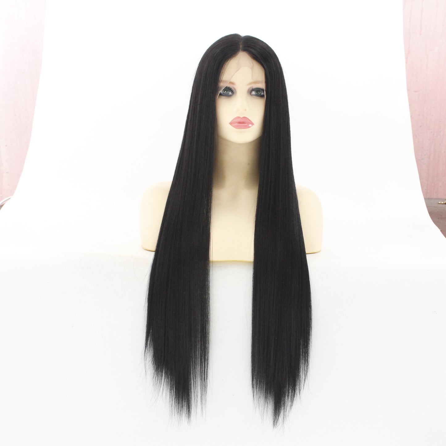 Front Lace Wig European And American Style Wig Women's Long Straight Hair Black Mid-length Synthetic Wigs 134 Lace Wig Head Cover